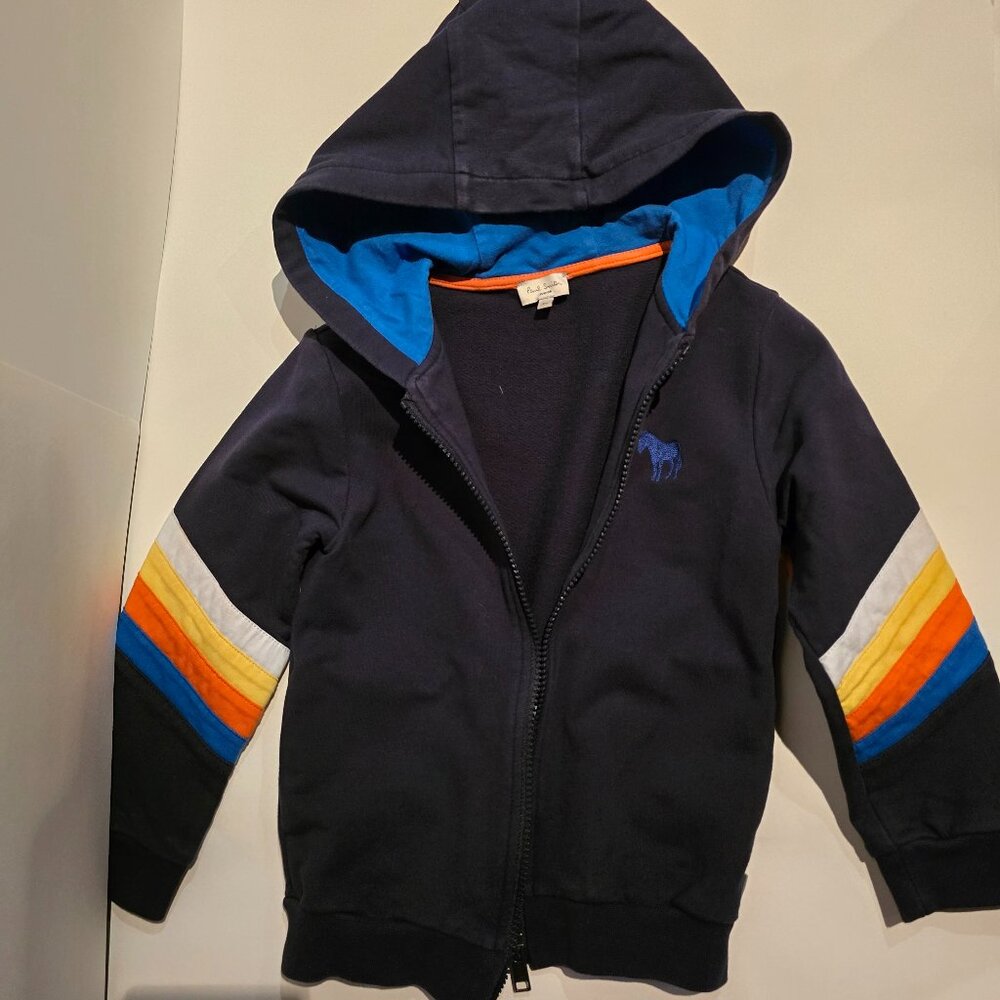 Paul Smith Junior Zip-Up Hoodie - Navy Blue with Colorful Stripe Detail